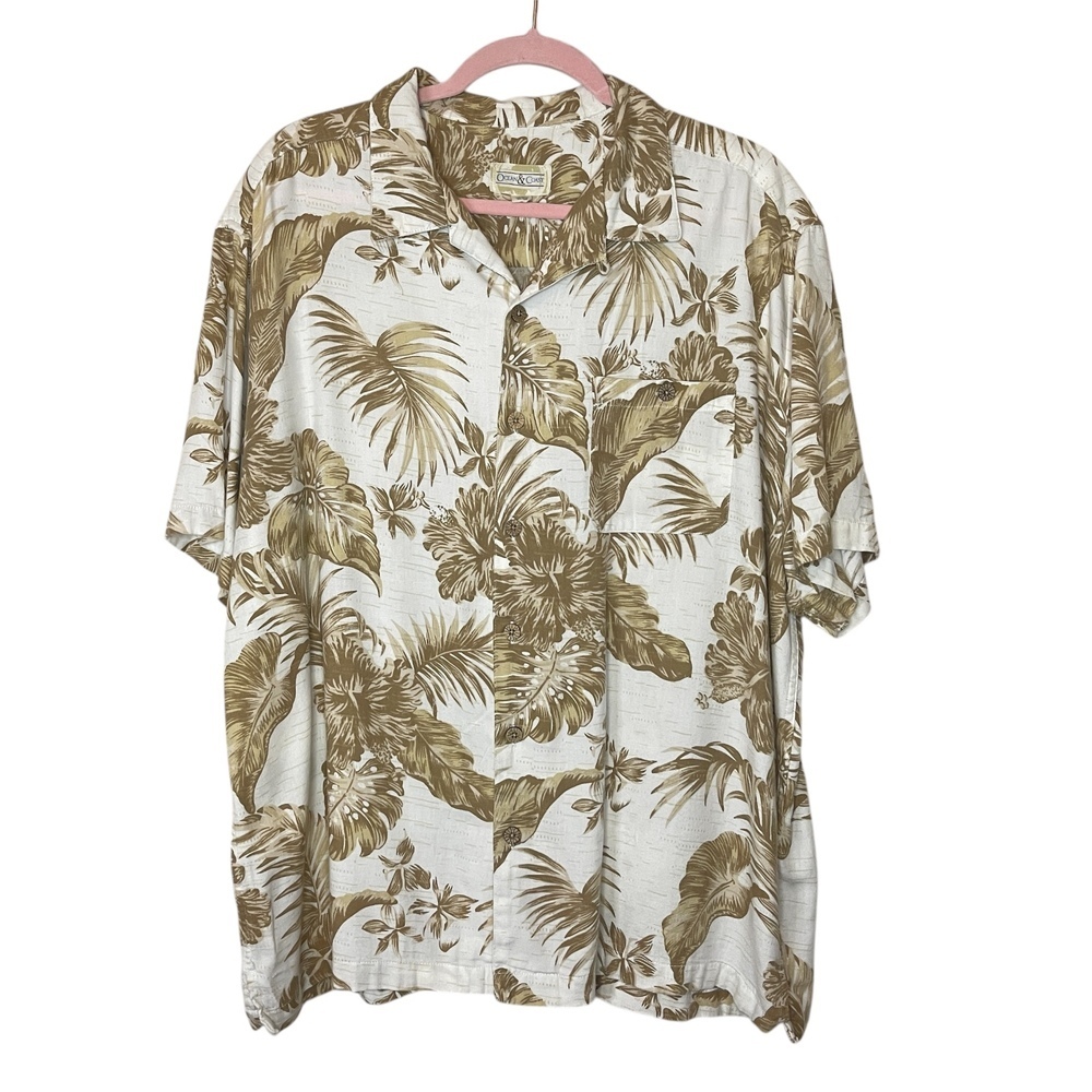 OCEAN & COAST Men's Beige & Ivory Hawaiian Shirt, XL